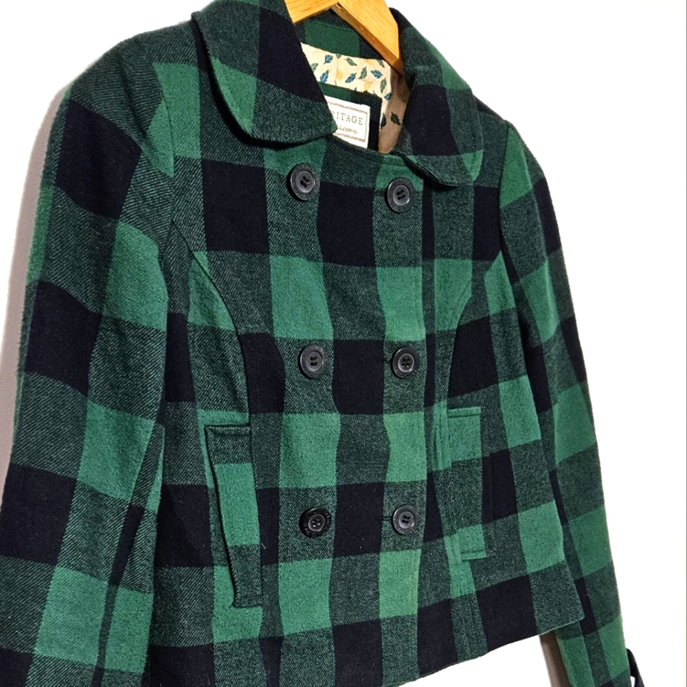 VINTAGE Cropped Buffalo Plaid Peacoat - Picture 3 of 4